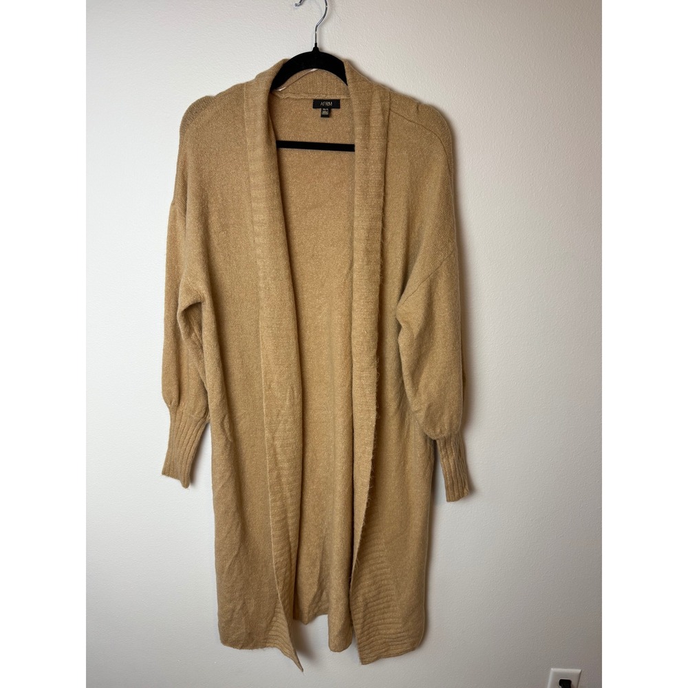 AFRM Women Camel Tan Open Front Duster Cardigan Balloon Sleeve XS/S